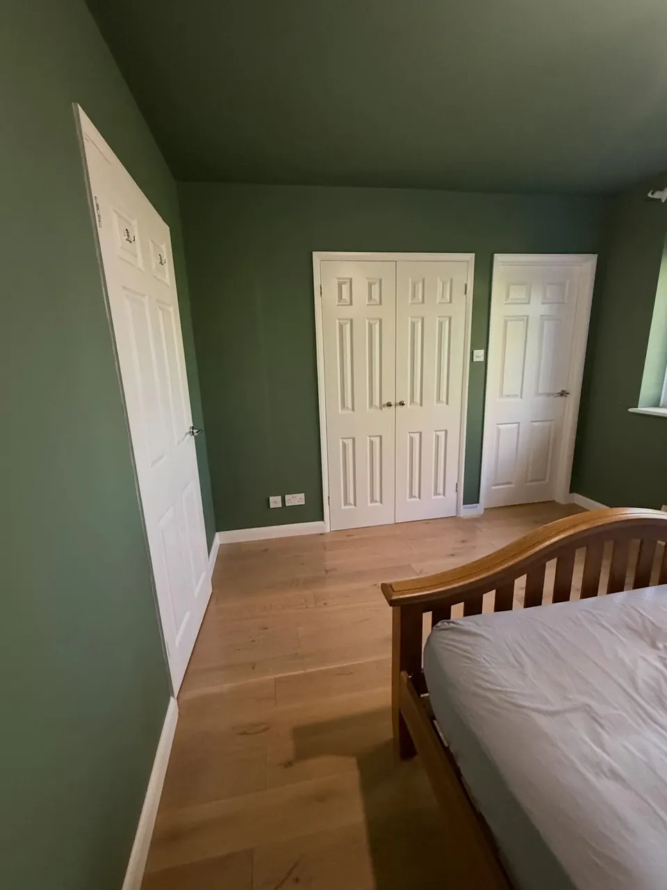 Green bedroom walls with white painted doors