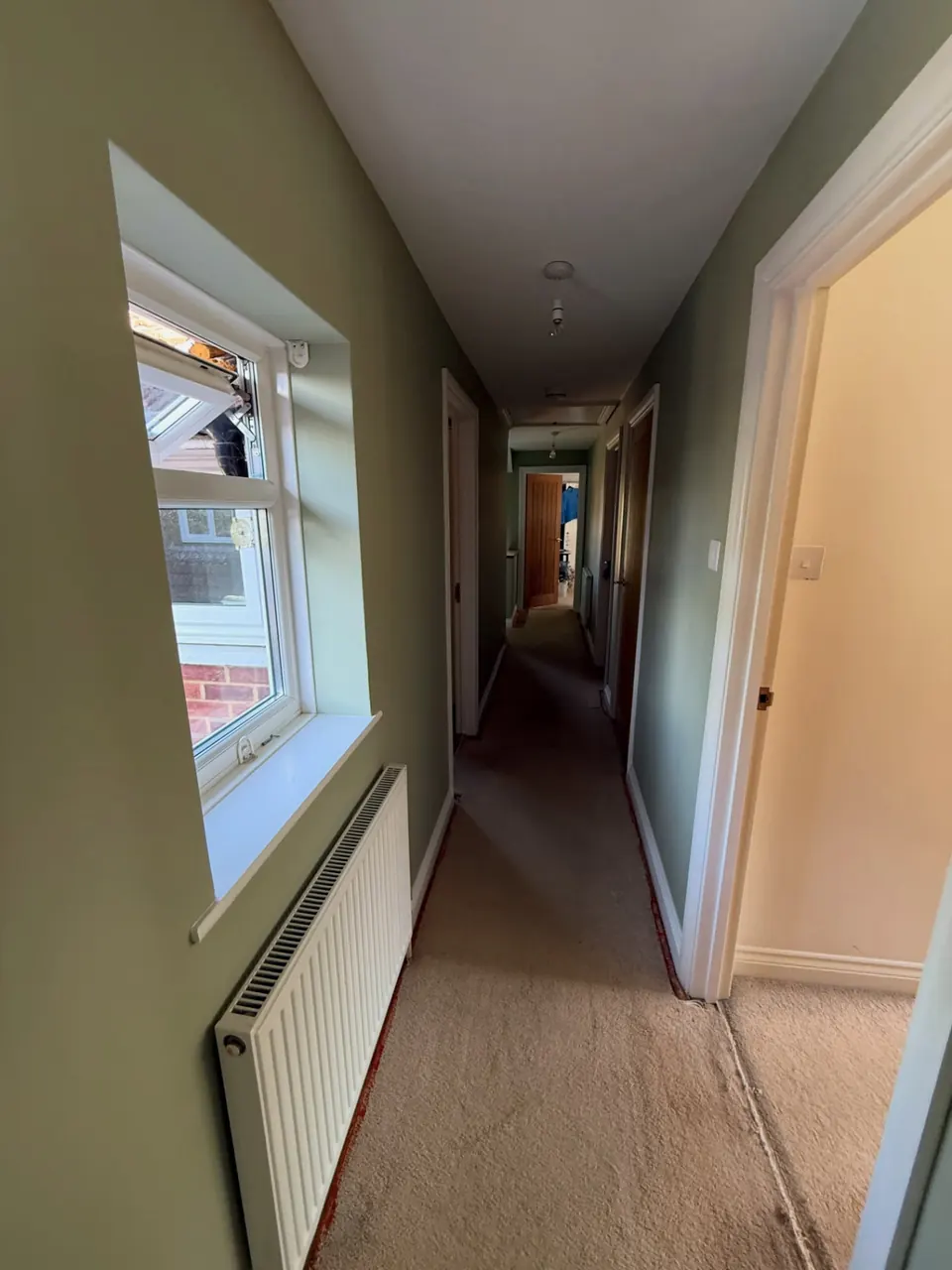 Hallway painted olive green with white woodwork by the Centurion family team