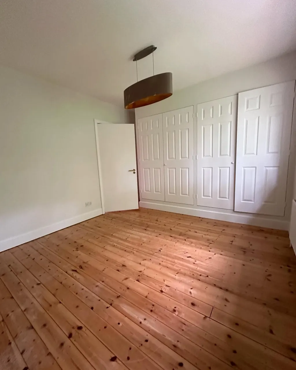 Panelled built-in wardrobe doors and skirting painted white